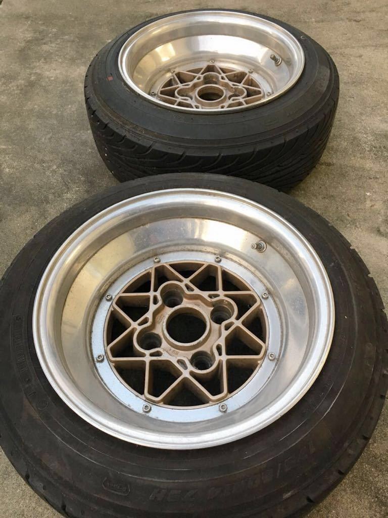 激レア!当時物 深リム 8J 14インチ ベルレーシングタイヤ付き2本セットGX51GX61GX71GZ10GA61TA22AE86AA63TE71旧車暴走族街道レーサー