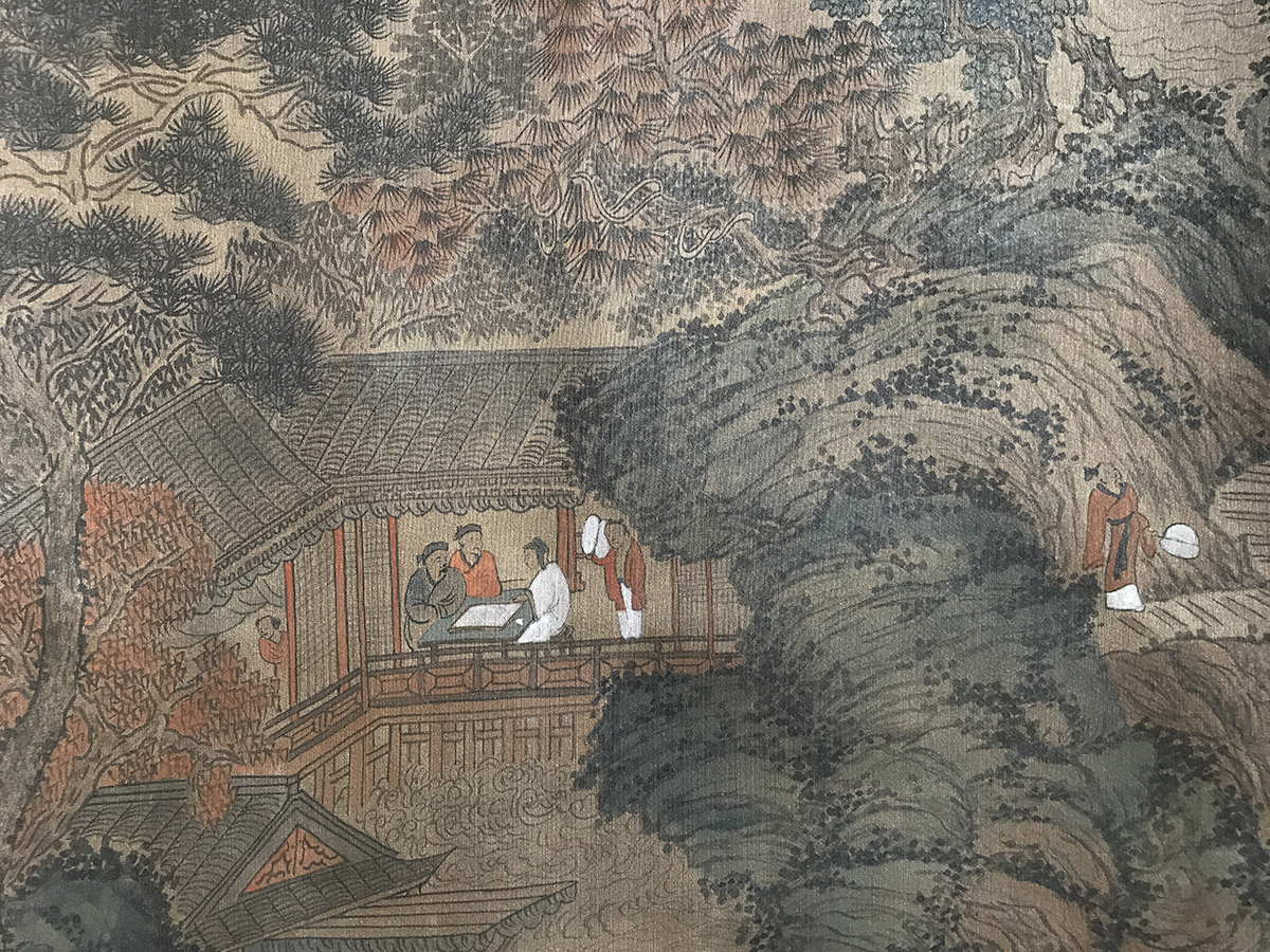 ☆古寶堂☆蒐集KHD238『王キ・工筆山水人物図』・明代有名な画家・掛軸