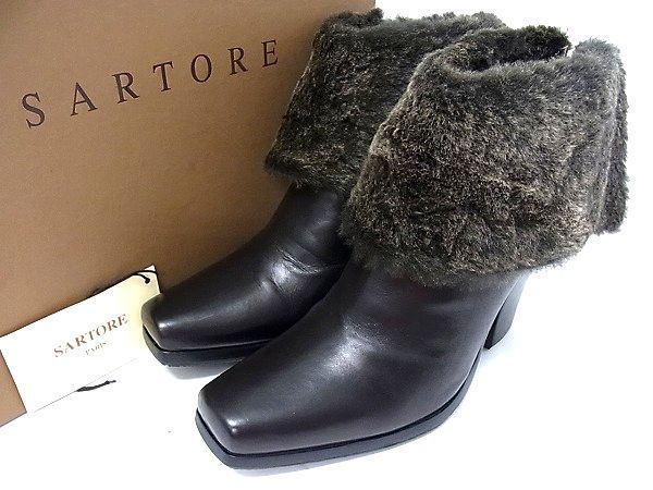 【限定セール，爆買い】 1円 極 SARTORE サルトル レザー&times;ファー 38 1/2 日本サイズ 約25.5cm 靴 ショートブーツ ヒール ブラック Q744EO(25.5cm)｜売買されたオークション情報、yahooの商品情報をアーカイブ公開 - オークフ 25.5cm