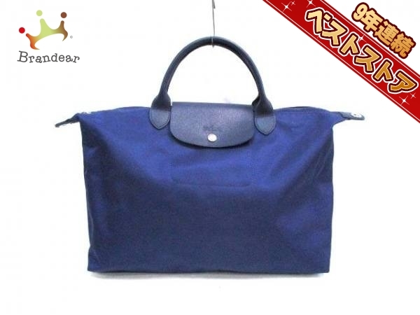 ロンシャン ハンドバッグ ネイビー ナイロン×レザー LONGCHAMP