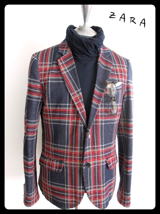 ZARA MAN ザラ】エルボーパッチ チェック テーラードジャケット 40