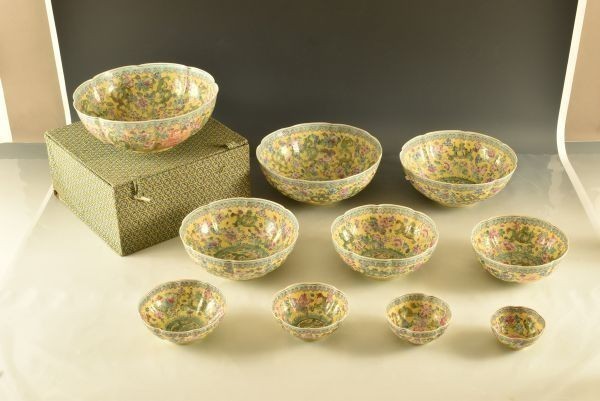 美）14861 大清乾隆年製 色絵鉢 10個（本物保証+指定無しで送料無料
