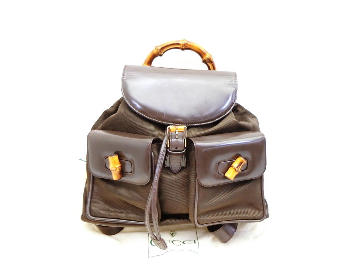 ◇Z2544 GUCCI グッチ バンブー レザー ナイロン リュック バッグ 