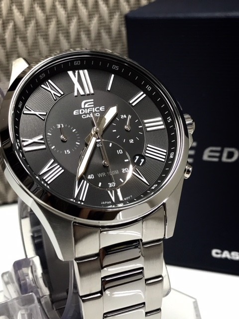 欧米モデル 新品カシオ CASIO EDIFICE エ ディフィス 正規品 腕時計 100m防水 クロノグラフ ブラック 多機能腕時計 ローマ数字