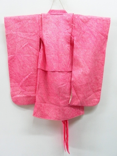 ★着物10★ 1円 絹 子供着物 女児用 総絞り 鹿の子 被布、襦袢セット 袷 身丈70cm 裄34cm [同梱可] ☆☆