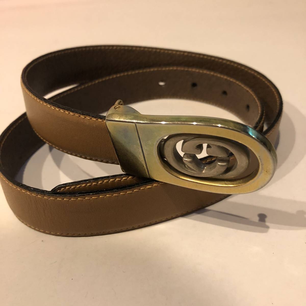 OLD 本物☆オールドグッチ ロゴ ロゴ ベルト ヴィンテージ 茶革