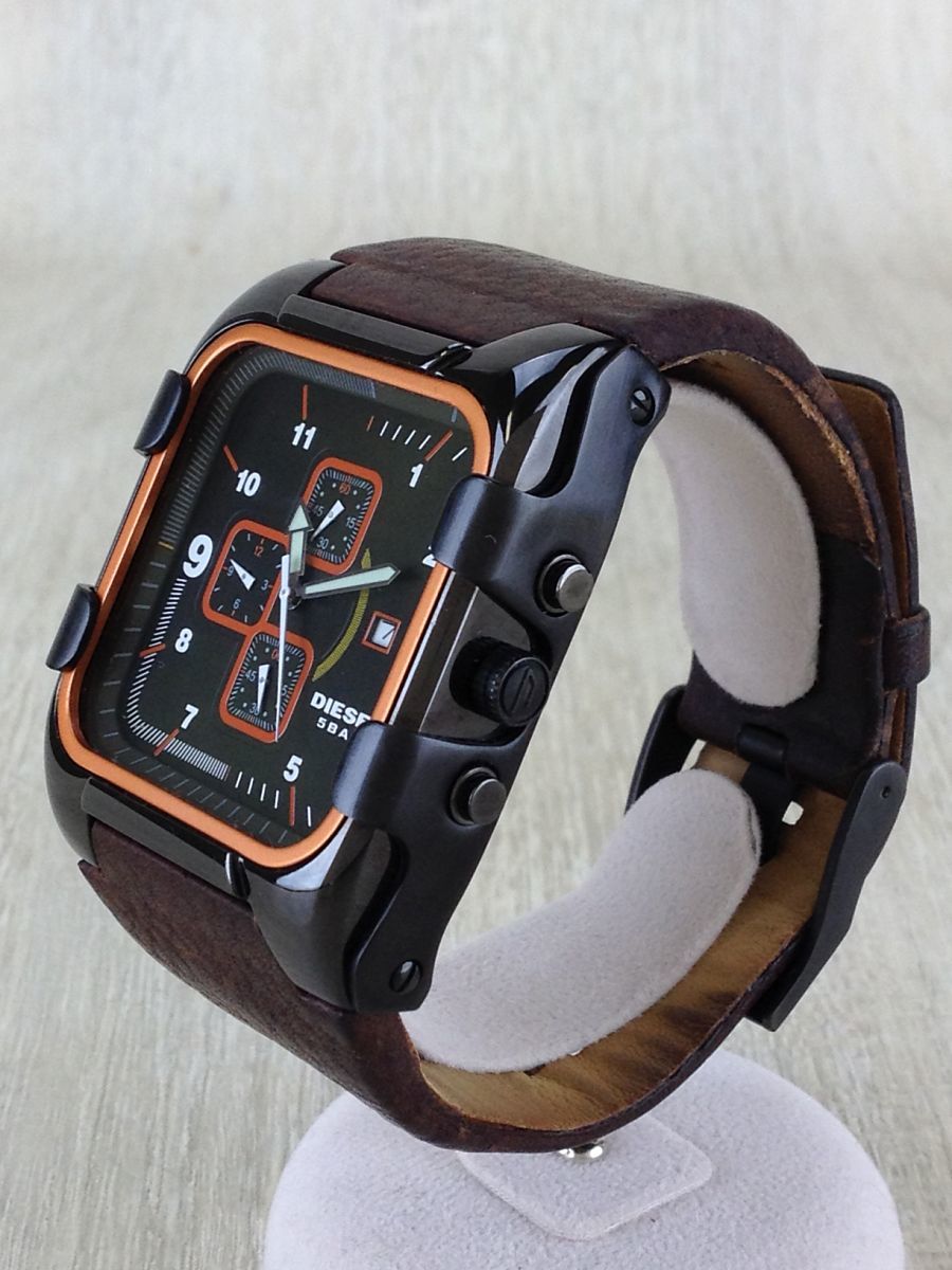 DIESEL◆dz-4148/クォーツ腕時計/アナログ/レザー/BLK/クロノグラフ