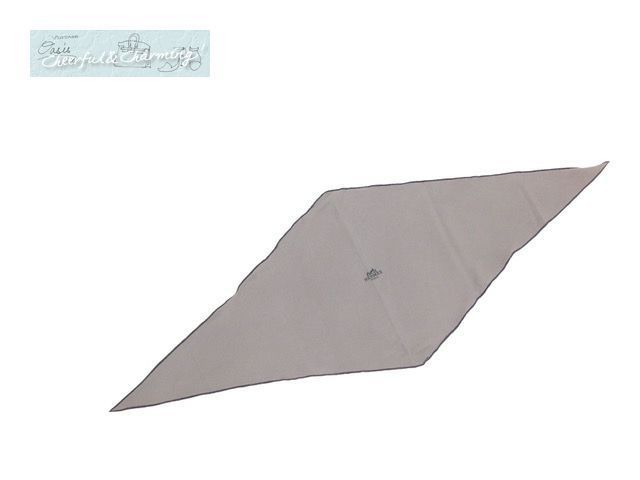 HERMES ロサンジュ ひし形スカーフ シルク グレー ロゴマーク入 HERMES
