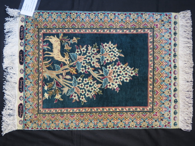 ペルシャ絨毯100%手織りシルク本物保証書クム産綺麗な色150cm×100cm