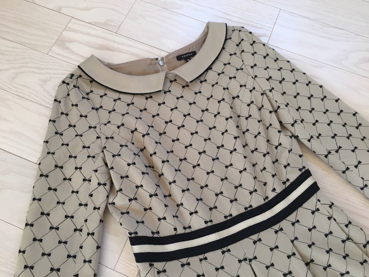 美品◇TOCCAワンピース◇リボン柄ドレス◇サイズ0◇ベージュ