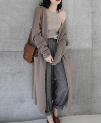 レディース ☆新品 　ウール カシミヤコート ロングカーディガン 中長 ニットガウンコート シンプル 高品質 サイズL