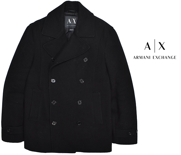 アルマーニエクスチェンジ 【ARMANI EXCHANGE】ウール Ｐコート/黒・ブラック/Mサイズ