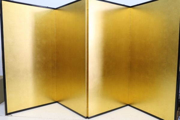 金屏風 工芸品 二面からくり屏風 棟方志功 工芸印刷 金屏風 高さ91cm 西窪顕山 9494