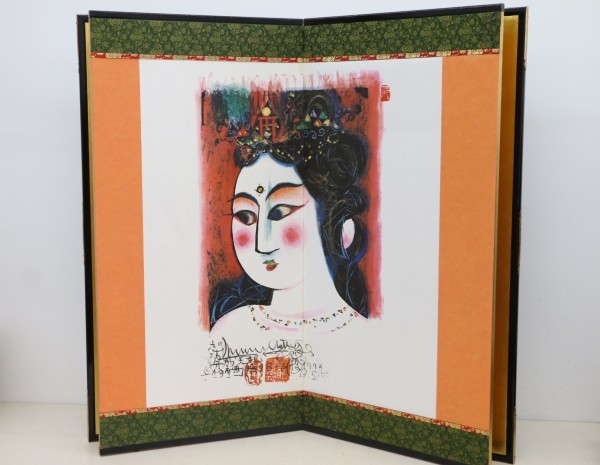金屏風 工芸品 二面からくり屏風 棟方志功 工芸印刷 金屏風 高さ91cm 西窪顕山 9494