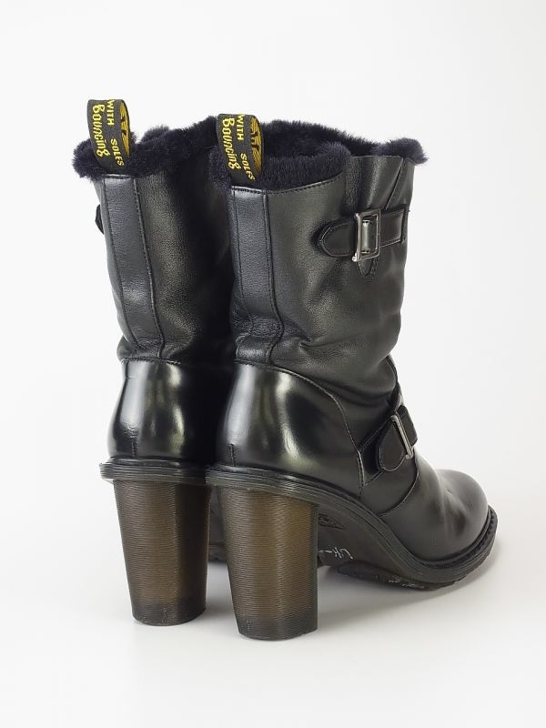 B2047【美品】ドクターマーチンDr.Martens*HANNA◆UK4/23cm相当*エコファー*エンジニアブーツ/レザーショートブーツ/靴*ブラック