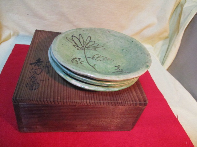 夢工房】平安丹祐造青華三友図煎茶碗六客共箱 朗-2 日本の陶磁 工芸品
