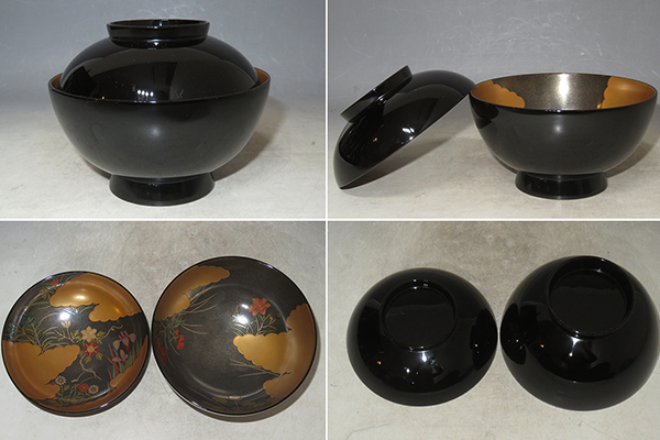 茶道具 茶懐石 煮物椀 【輪島塗 嵯峨野蒔絵 京形煮物椀 】5客 山田