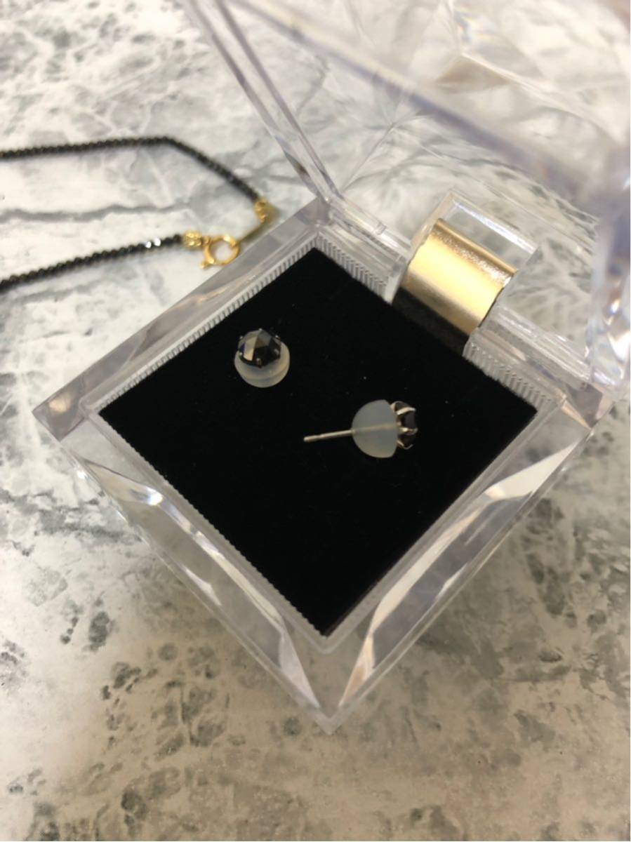 K18 ブラックダイヤ ネックレス PT900 ピアス セット