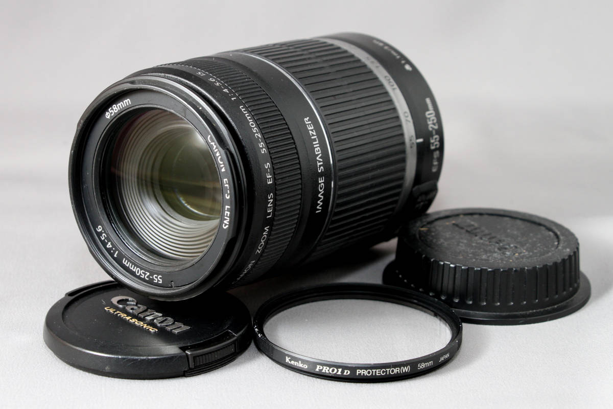 ⭐︎望遠&手ブレ&軽量&良光学⭐︎ Canon純正 250mm 望遠ISレンズ♫ 作動良好！ 光学きれい！ 4段手ブレ補正 望遠ズーム Canon EF-s 55-250