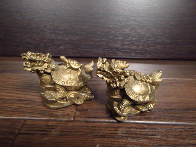 ■ 銅製　とても珍しい　龍亀　ペア　風水　ロングイ_1