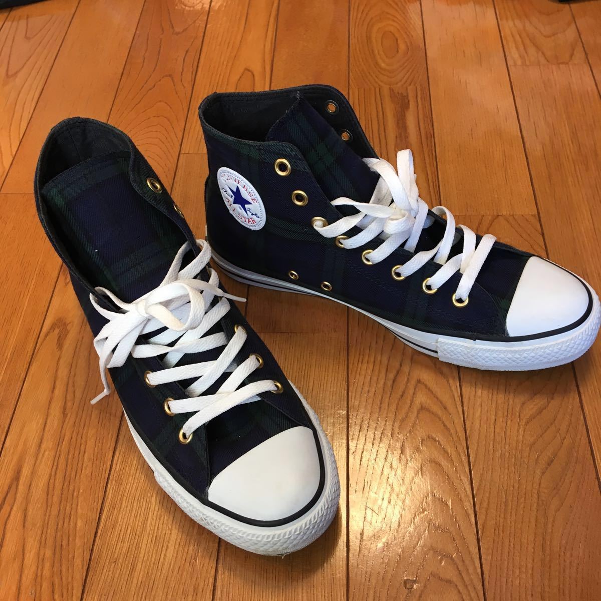 コンバース ハイカットスニーカー グリーン ネイビーのチェック柄 27cm 27 0cm 売買されたオークション情報 Yahooの商品情報をアーカイブ公開 オークファン Aucfan Com