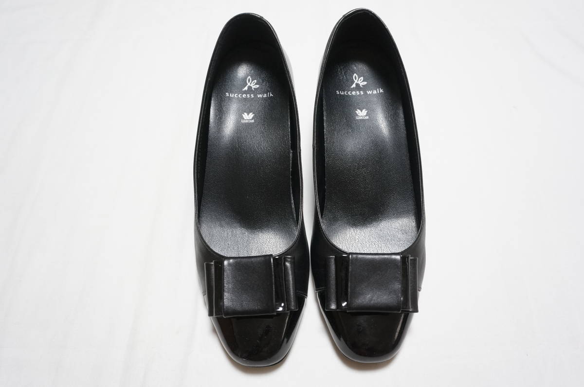 0115/S05◆Wacoal success walk ワコール レディース パンプス 24㎝ EE ブラック 黒 リボン MADE IN JAPAN お仕事に お出かけに◆