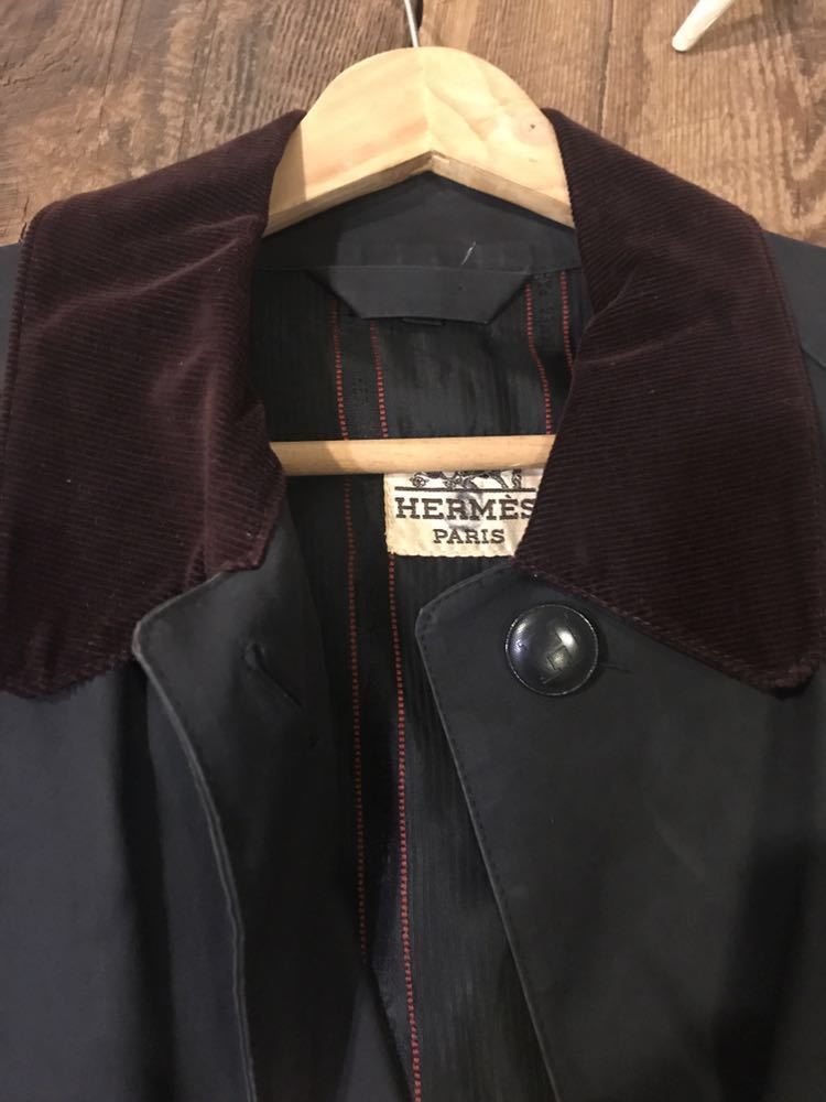 HERMES エルメス ゴム引き コート チンストラップ M 紺 バルマカーン