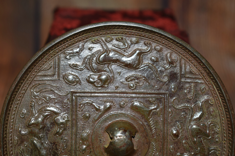 遼金～唐時代 走獣鏡 神獣文 瑞獣文銅鏡 唐鏡 青銅古銅鏡（E-99⑥