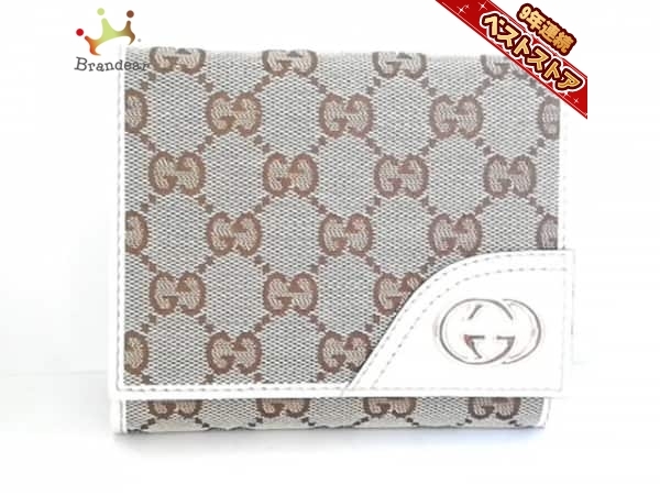 グッチ GUCCI 財布 Wホック財布 ジャガード×レザー ベージュ×ブラウン×アイボリー 181596 GG柄/ダブルG 美品