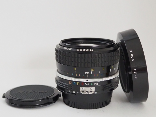 ニコン Nikon Ai NIKKOR 28mm f2.8 広角レンズ HN-2 レンズフード付き