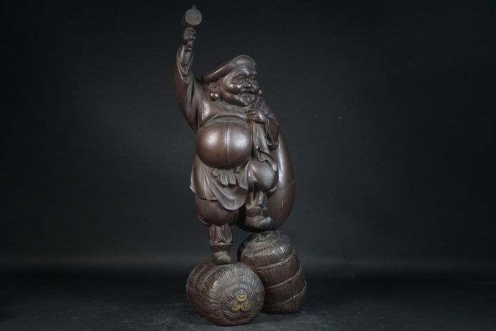 【五山】常信 在銘 大黒 銅 置物（高さ約42ｃｍ・約6.5ｋｇ）ｎ-29