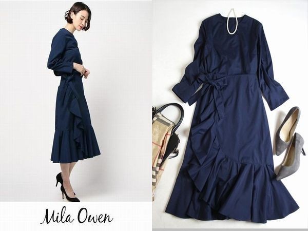 新品タグ付き◆ミラオーウェンMila Owen 素敵ミモレ丈ラッフルスカート＆クルーネックトップス セットアップ*滝沢眞規子着フォーマル