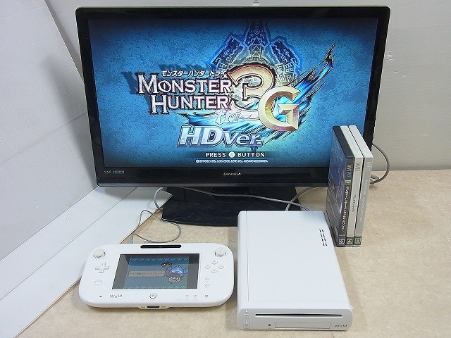 WiiU 本体 8GB ベーシックホワイト + モンスターハンター3(トライ) G HD Ver.等 ソフトまとめて3本セット 任天堂【20