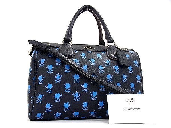 1円 ■極美品■ COACH コーチ F38160 バッドランズ フローラル PVC×レザー 2WAY ショルダーバッグ ボストンバッグ ブルー系 A3504hS