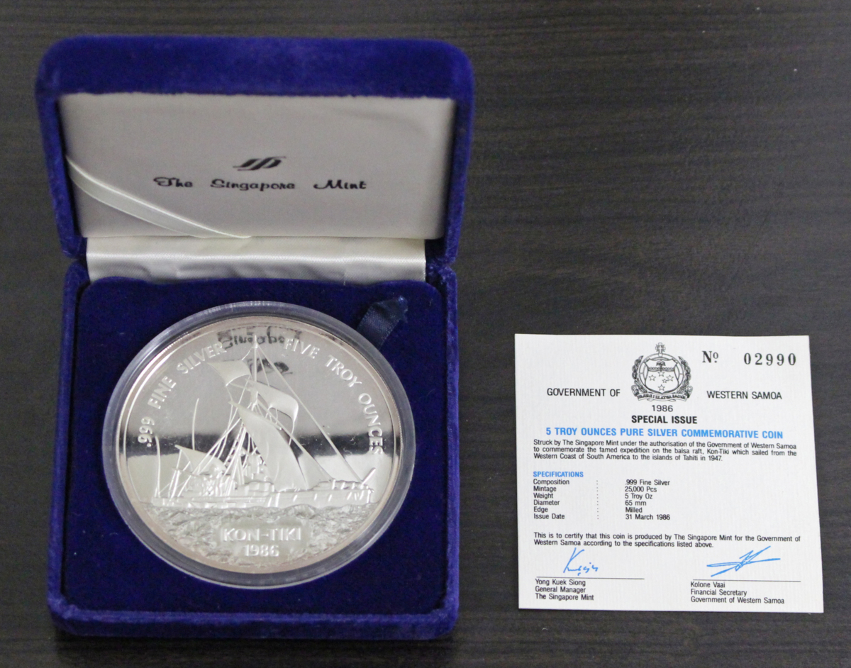 西サモア 1986年 コンチキ号 25タラ 5オンス 銀貨 プルーフ YA077_006 