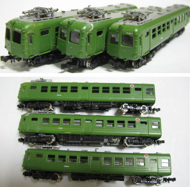 Nゲージ 東急5000系 青ガエル 3輛 エンドウ動力車 キットの塗装組立