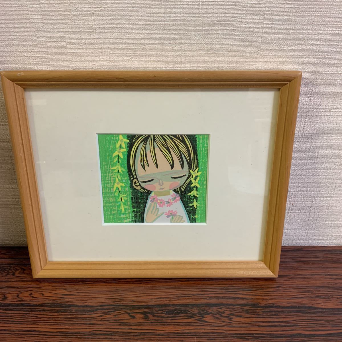 直筆サイン/池田修三『九月』 1982年 木版画 果物と少女 直筆サイン/池田