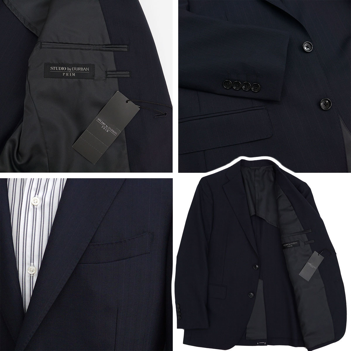 [新品]ダーバン【AB4】春夏スーツ　美しいピンストライプの清涼生地　ストレッチ　胸ポケットはバルカポケット　ワンタック D'URBAN【AB4】