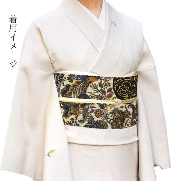 【帯匠洛都】美術コレクト 孔雀更紗文様の袋帯 前田仁仙 袋帯 即納 中古品 【パーティー】【しゃれ帯】【カジュアル】