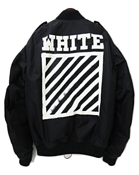 オフホワイト OFF WHITE 16AW MA-1 ボンバージャケット 黒 ブラック S off-white バックロゴ プリント ブルゾン ☆AA★