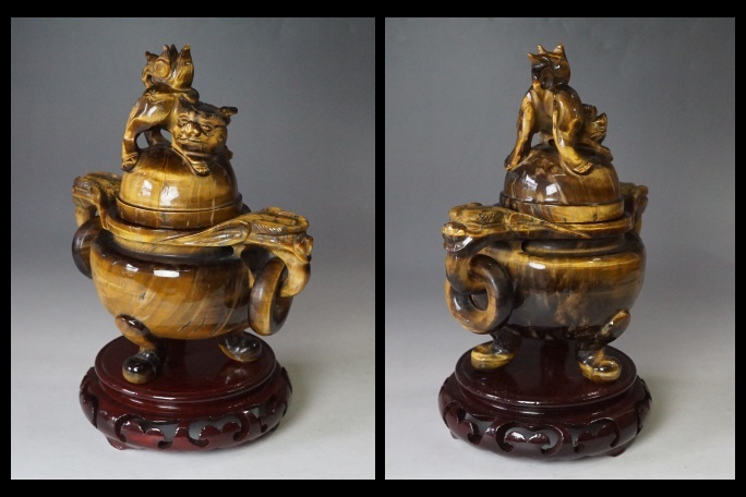 虎目石香炉　中国工芸品　置物 骨董 虎目石香炉 中国工芸品 置物 骨董 ホビー・楽器・アート 工芸品 【公式