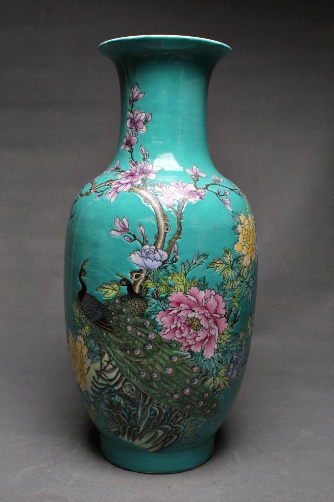 大迫力！ 粉彩花鳥大花瓶 42cm 永慶長春大雅斎出品 共箱