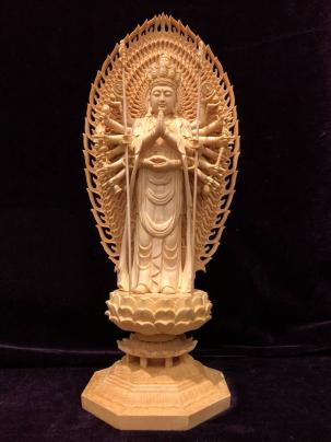 珍品 檜材 最高級 特上品 名人作 木彫仏像 千手観音菩薩立像
