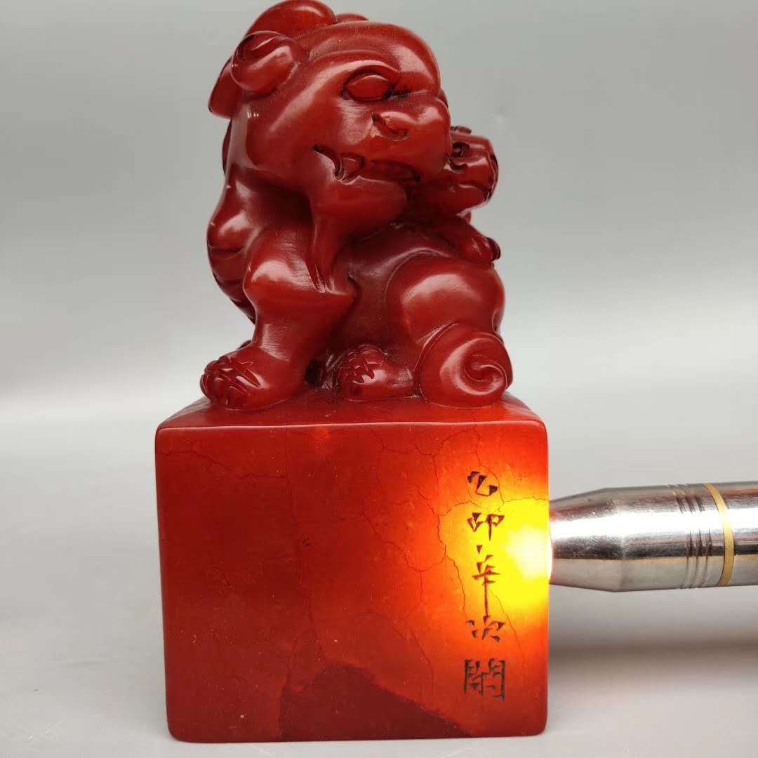 早期収集 寿山石手彫 神獣印鑑 文房置物 書道品 篆書印 在銘 館蔵品