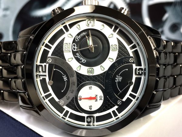 新品 Charles Perrin シャルル・ぺリン 正規品 腕時計 レトログラード クロノグラフ 時計 ブラック シルバー 黒 銀