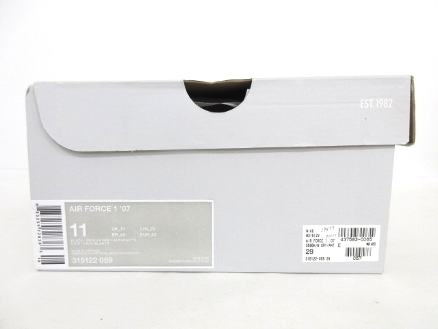 XE685★ナイキ スニーカー エアフォースワン'07 ブラックxグレー 29cm / 315122-059 NIKE AIR FORCE1 / 靴 シューズ メンズ / 新品