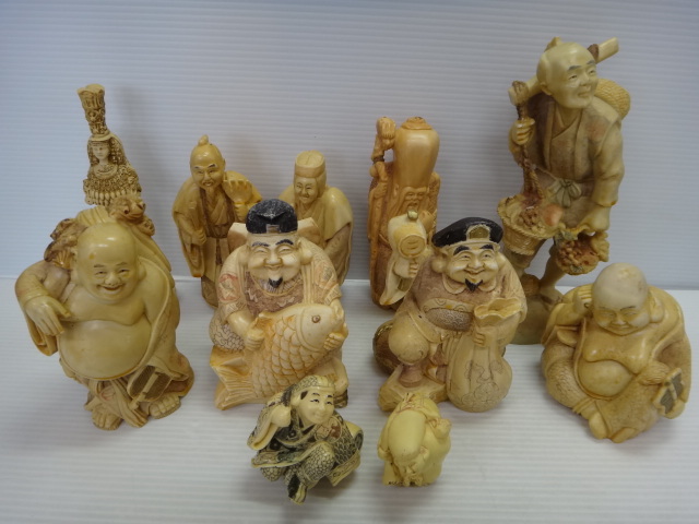 寿老人 陶器 置物 染付 仙人 縁起物 ☆中国 寿老人 仙人 七福神 彫刻 置物 オブジェ インテリア まとめ売り
