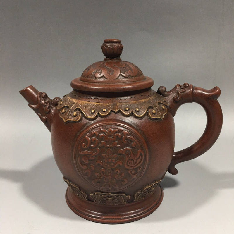 【中国古美術】 紫砂茶壷 急須 茶道具 茶器 湯沸 虎洪 伝統工芸 茶器 中国美術 大清乾隆年制款 浮き彫り 花卉紫砂壺 急須 茶壷 茶具 煎茶