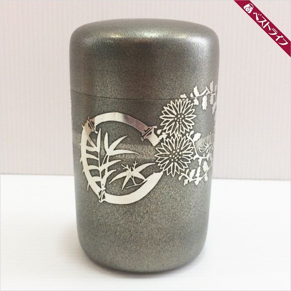 乾茂號造 茶入 茶心壷 煎茶道具 錫製 古玩輕鬆拍老日本 昭和年紀念