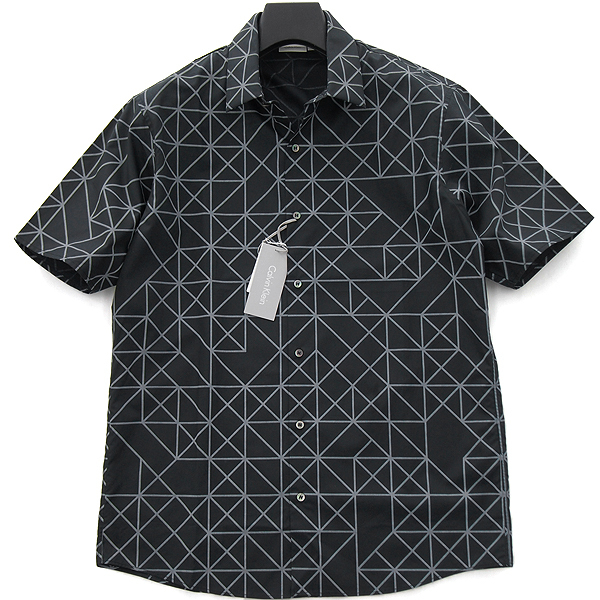 新品 定価2.2万 カルバンクライン リフレクタープリント シャツ M 黒 【I42458】 Calvin Klein 春夏 半袖 コットン メンズ